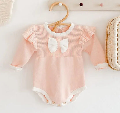 Baby Girls Knitted Bodysuit Long Sleeve Ruffled