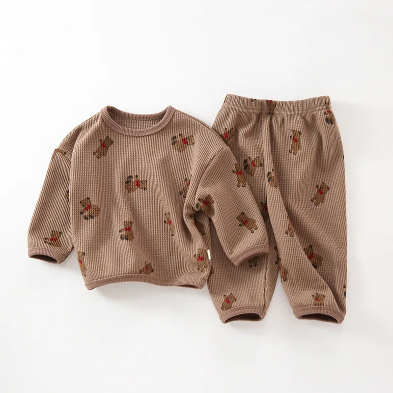 Newborn Boys Round Neck Fashion Waffle Suit