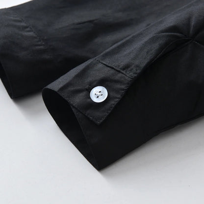 Black Long Sleeve Lapel Cardigan Shirt Casua