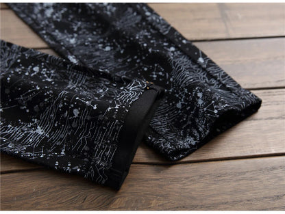 Men's slim black printed jeans Fashion stretch