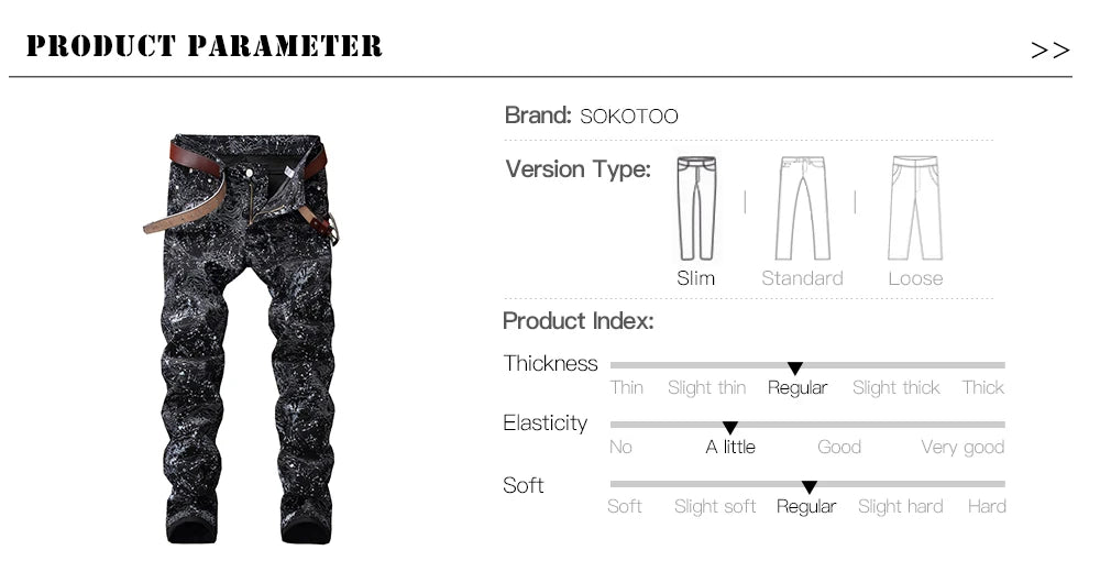 Men's slim black printed jeans Fashion stretch