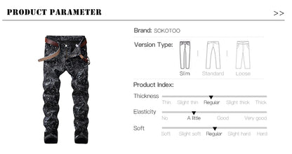 Men's slim black printed jeans Fashion stretch