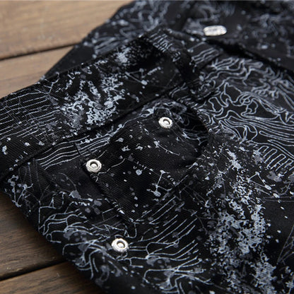 Men's slim black printed jeans Fashion stretch