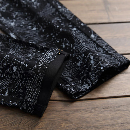 Men's slim black printed jeans Fashion stretch