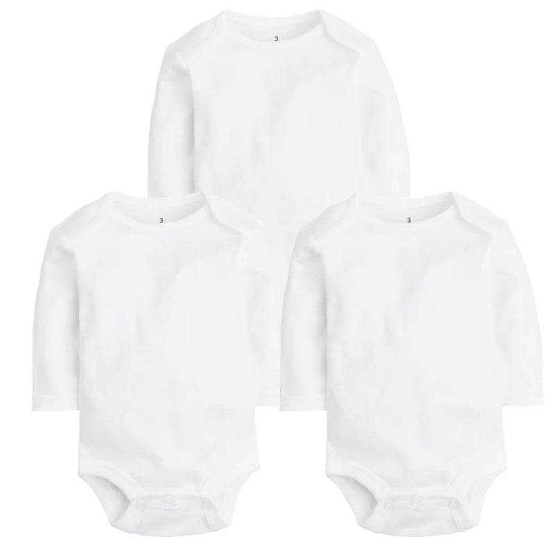 3PCS Boy/Girl Cotton Long Sleeve White Baby Onesie
