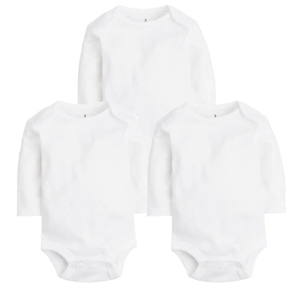 3PCS Boy/Girl Cotton Long Sleeve White Baby Onesie