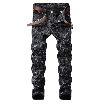 Men's slim black printed jeans Fashion stretch