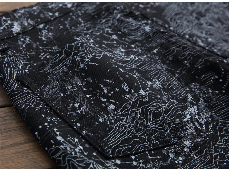Men's slim black printed jeans Fashion stretch
