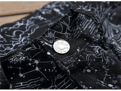 Men's slim black printed jeans Fashion stretch