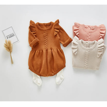Baby Girls Knitted Bodysuit Long Sleeve Ruffled
