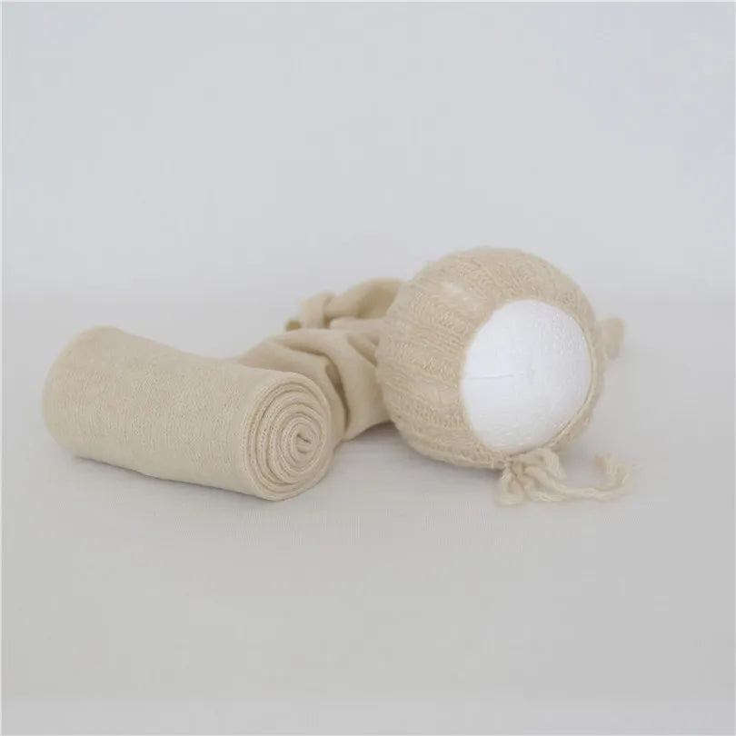 Vintage Knit Stretch Fuzzy Wrap And Bunny Hat