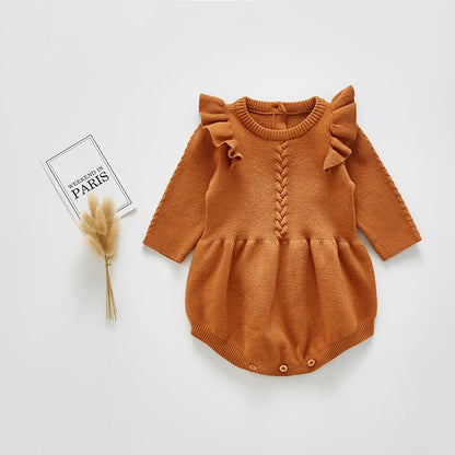 Baby Girls Knitted Bodysuit Long Sleeve Ruffled