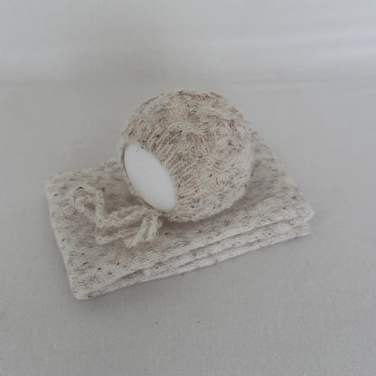 Vintage Knit Stretch Fuzzy Wrap And Bunny Hat