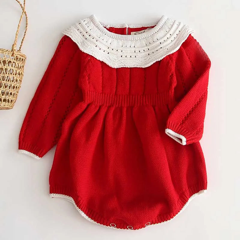 Baby Girls Knitting Romper Red Fashion