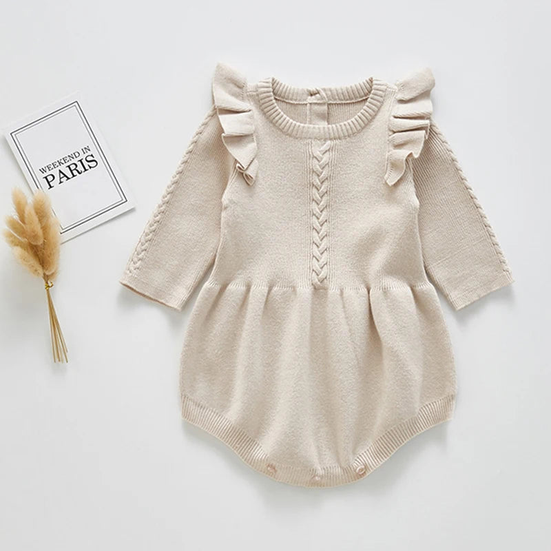 Baby Girls Knitted Bodysuit Long Sleeve Ruffled