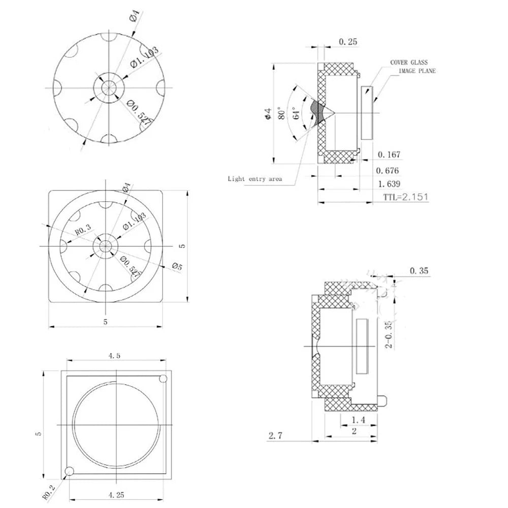 HD Lens 5X5 1/9 50 Degrees Built-in 650nm IR