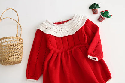 Baby Girls Knitting Romper Red Fashion