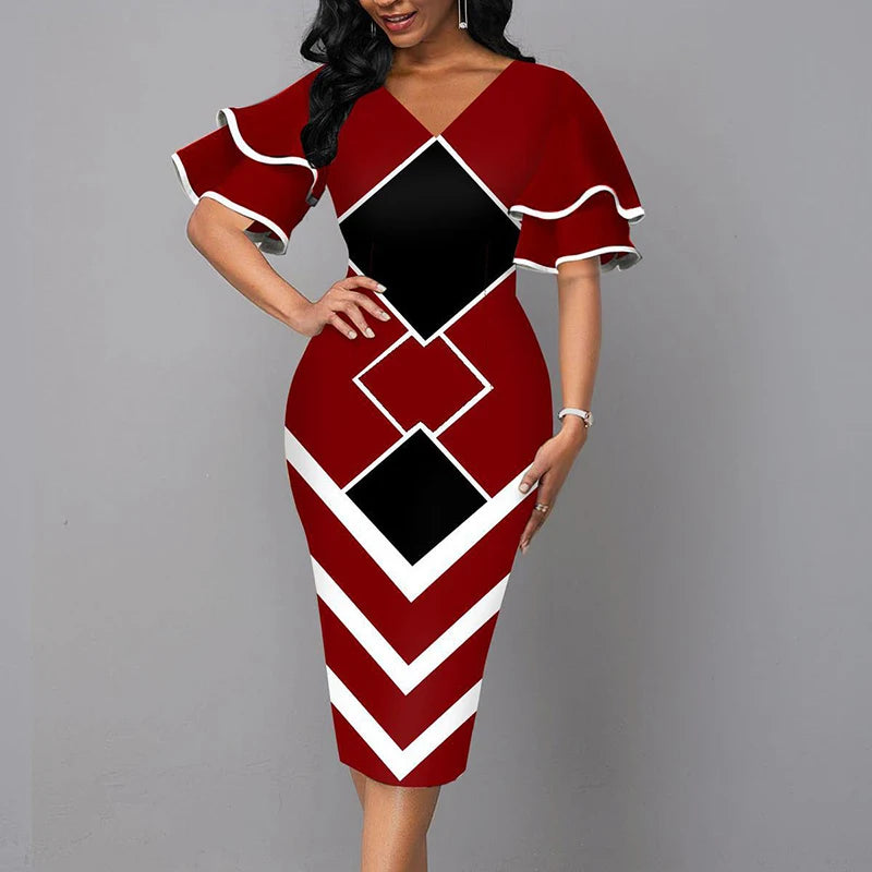 Fashion Elegant V Neck Short Sleeve Sexy Lady