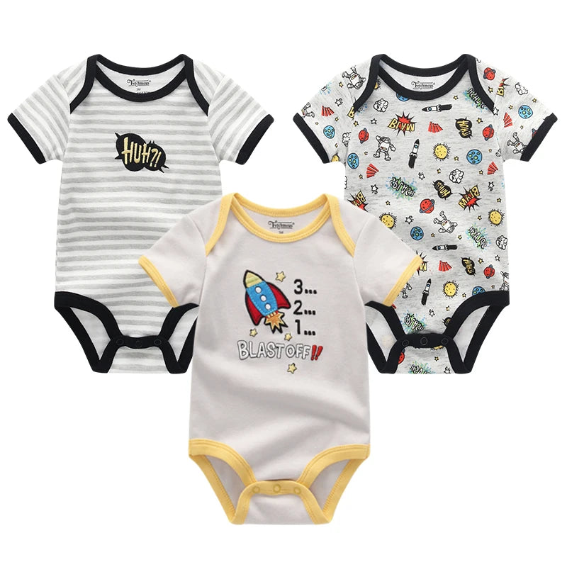 3 Pcs Baby Boy Jumpsuits, Bodysuit 100%Cotton
