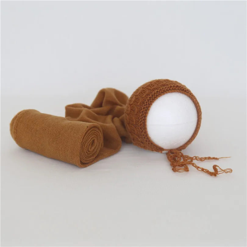 Vintage Knit Stretch Fuzzy Wrap And Bunny Hat