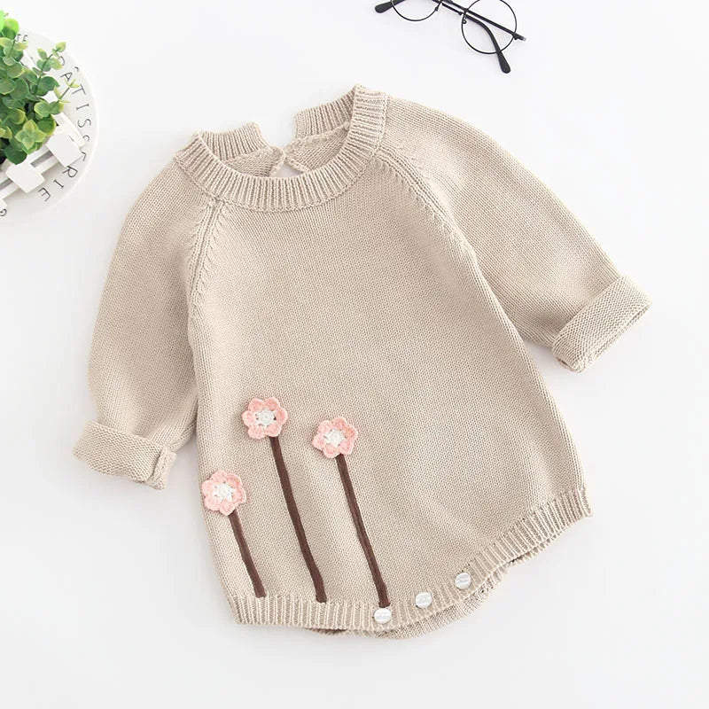 Baby Girls Knitted Bodysuit Long Sleeve Ruffled