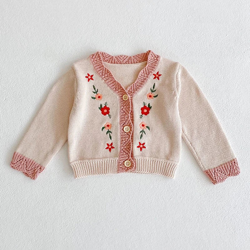 Girls Solid Color Knitted Cardigan Long Sleeves