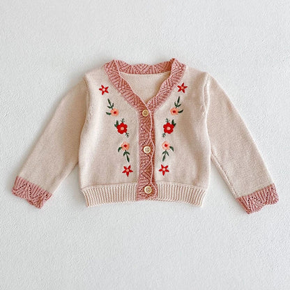 Girls Solid Color Knitted Cardigan Long Sleeves