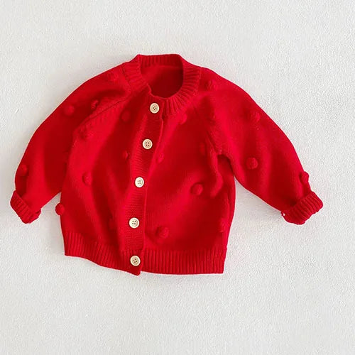 Girls Solid Color Knitted Cardigan Long Sleeves