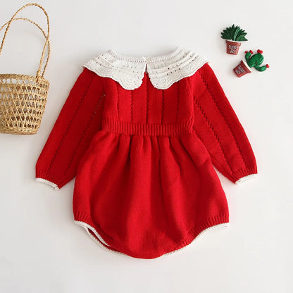 Baby Girls Knitting Romper Red Fashion