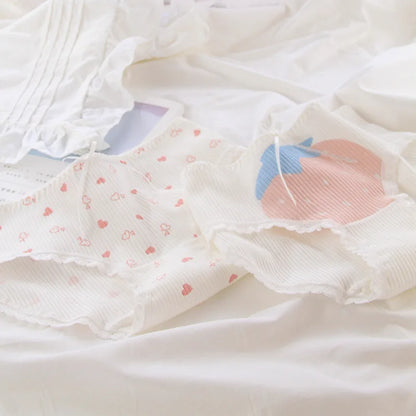 5pc Teen Girl Cotton Strawberry Middle Waist Panties