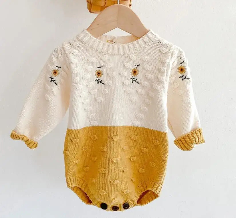 Baby Girls Knitted Bodysuit Long Sleeve Ruffled