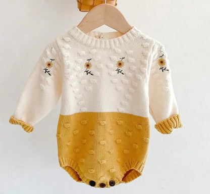 Baby Girls Knitted Bodysuit Long Sleeve Ruffled