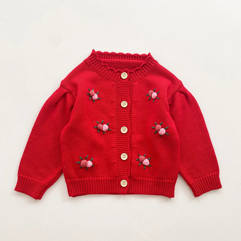 Girls Solid Color Knitted Cardigan Long Sleeves