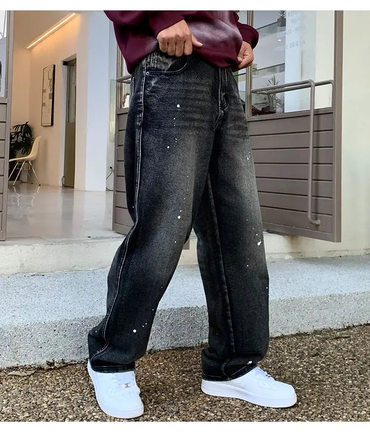 Men Loose Straight-leg, trendy wide-leg long pants