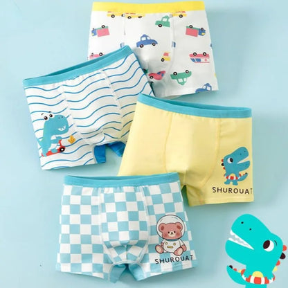 4PCS Boys Cotton  Antibacterial Breathable Cute Underwear