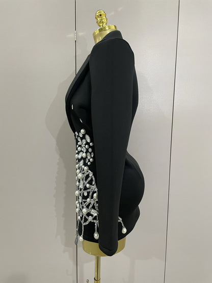 Sparkly Crystal Pearls Long Sleeve Mini Dress