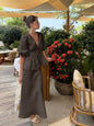 2 PCS V-Neck Lace-Up Bubble Sleeve Shirt  Long Skirt