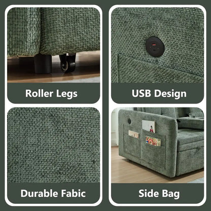Convertible Sofa Bed with Cup Holder, USB
