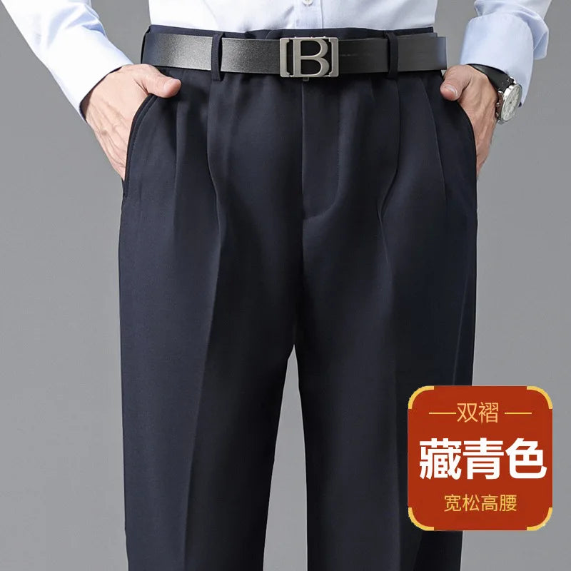 Double Pleated Mens British Pants High Waist