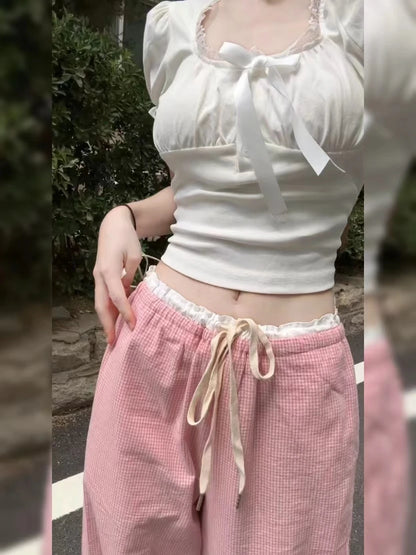 Sweet And Spicy Ruffle Pink Casual Pants Women