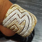 Hollow Geometric Luxury Wide Band Two Tone
