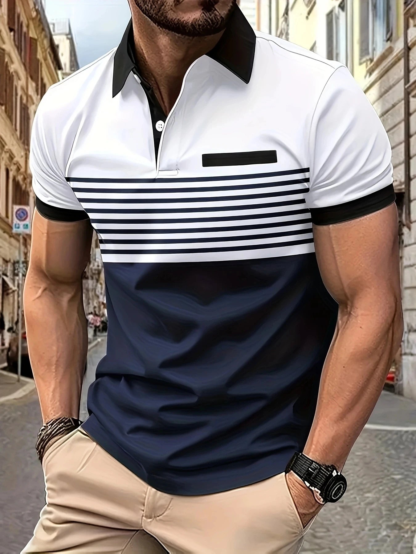 Short Sleeved Men's Casual Polo shirt, V-neck