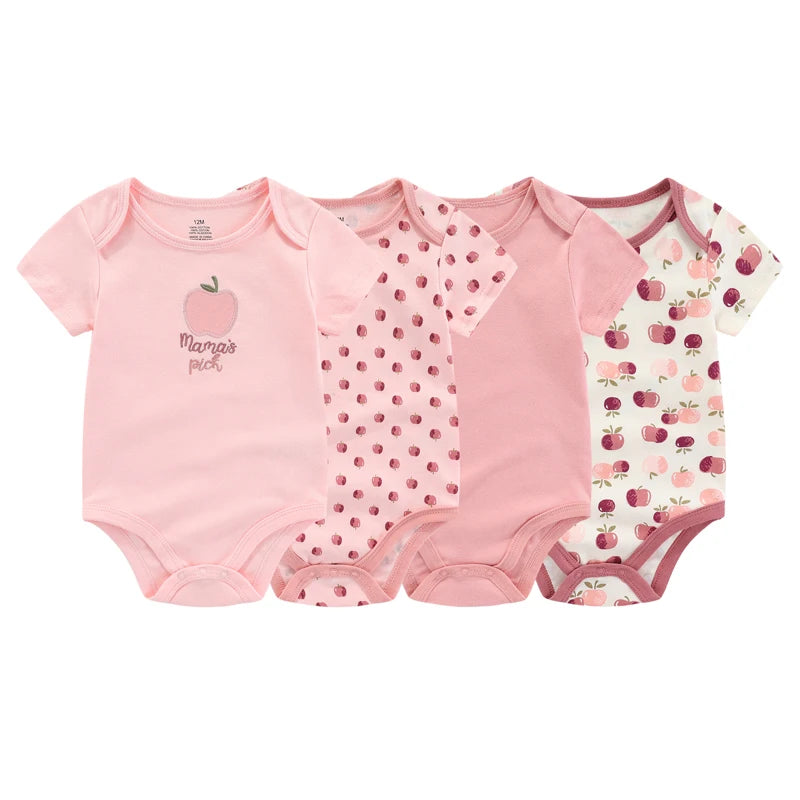 4Pieces Short Sleeve Cartoon Baby Boy/Girl Bodysuit