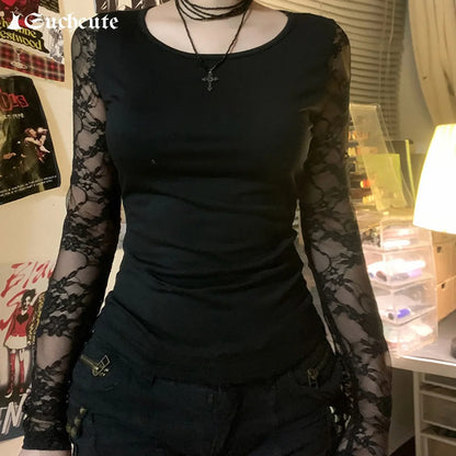 Black Gothic T-shirt For Women Club Lace