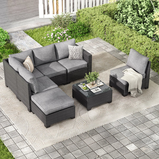 Sectional Sofa Set, Outdoor Furniture with Ottoman