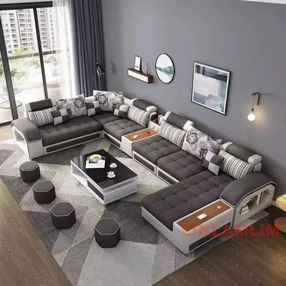 U-Shaped Sectional Fabric Sofa Set