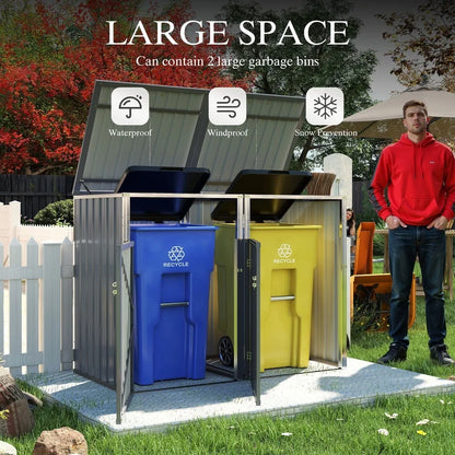 Outdoor Garbage Bin Shed with 54 cu ft Storage, Stainless Galvanized Steel, Grey, for Garden Yard Use