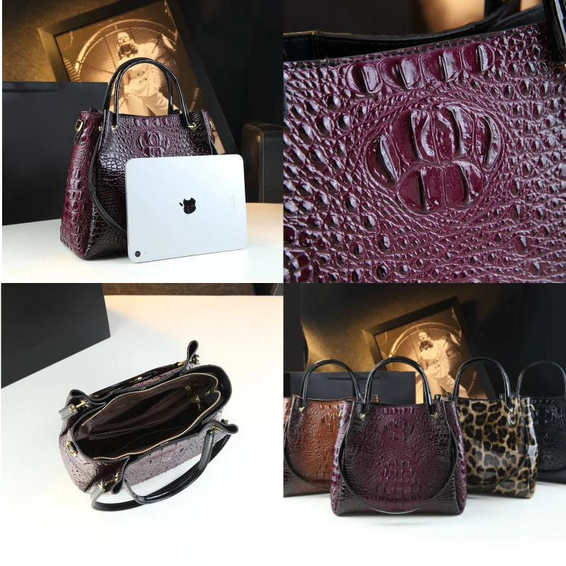 Genuine Leather Women Handbags Fashion Crocodile Print