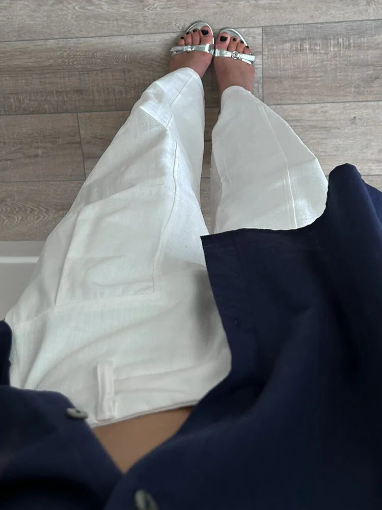 White Pants For Women Cotton Formal High Waist