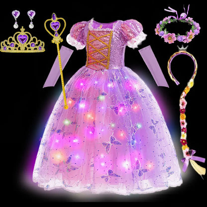 Disney Glowing Rapunzel Costume Girl LED Princess Gown